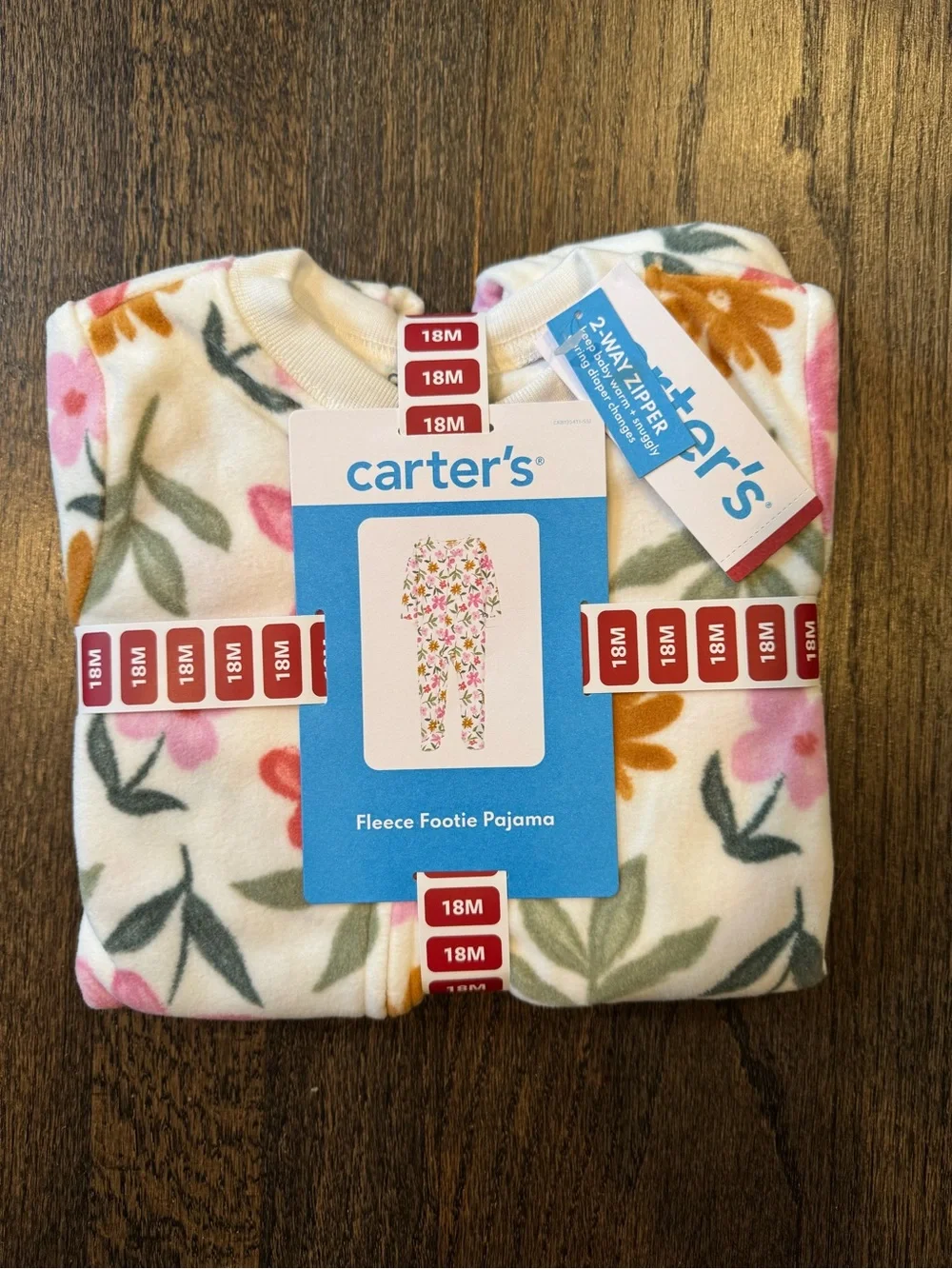 NWT Carter's Fleece Footie Pajama 2-Way Zipper 18 Months